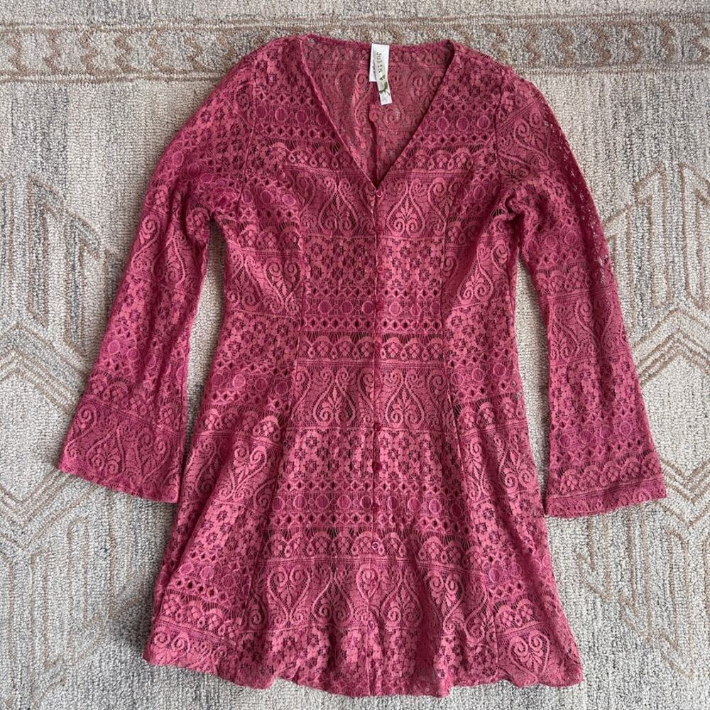 90s Sheer Lace Dress Bell Sleeve Boho Fairycore Romantic Women L
